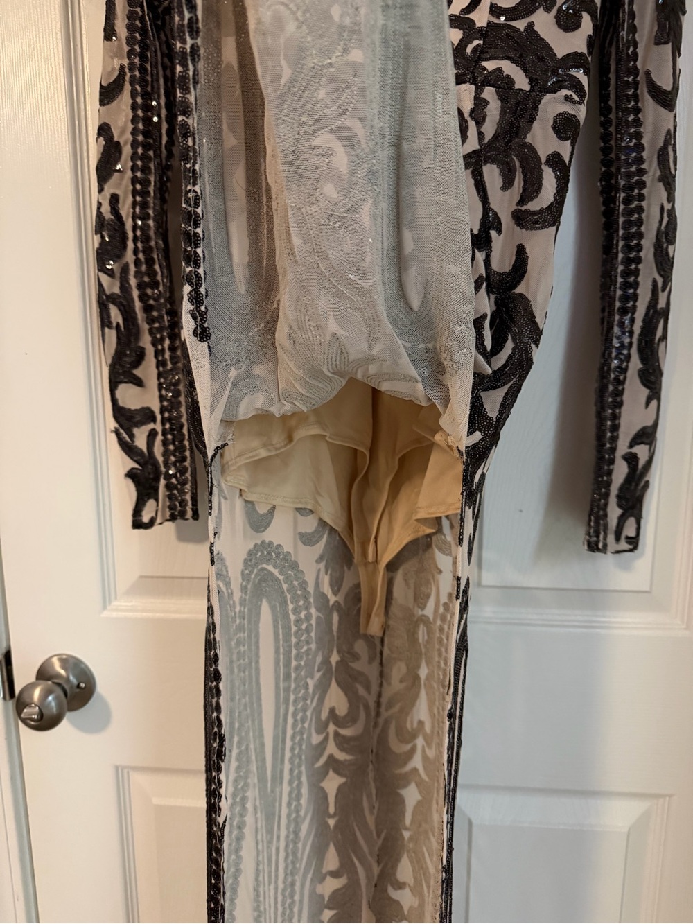 a'gaci Black and Cream Deep V Sequin Embellished Split Maxi Dress - Picture 7 of 13